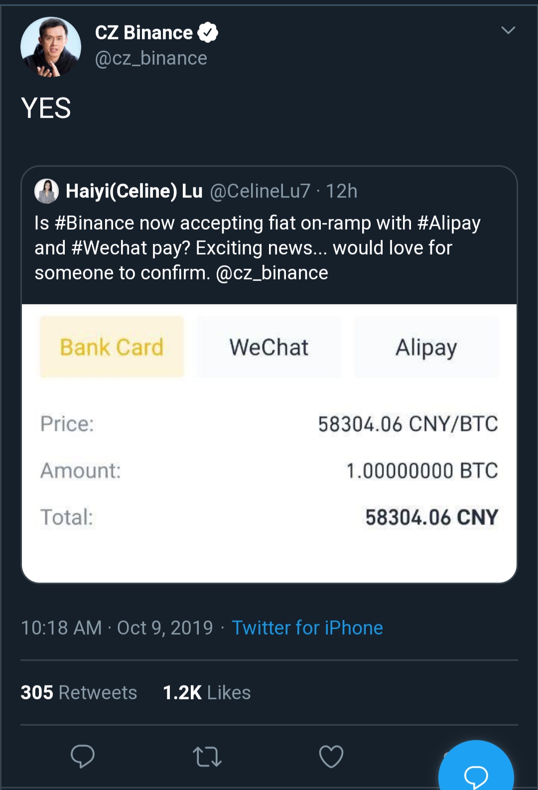 Binance Now Accepts Fiat Payments Through Alipay and ...