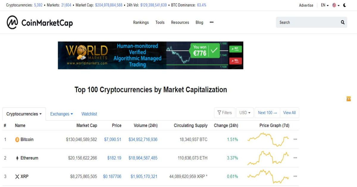 live cryptocurrency ticker