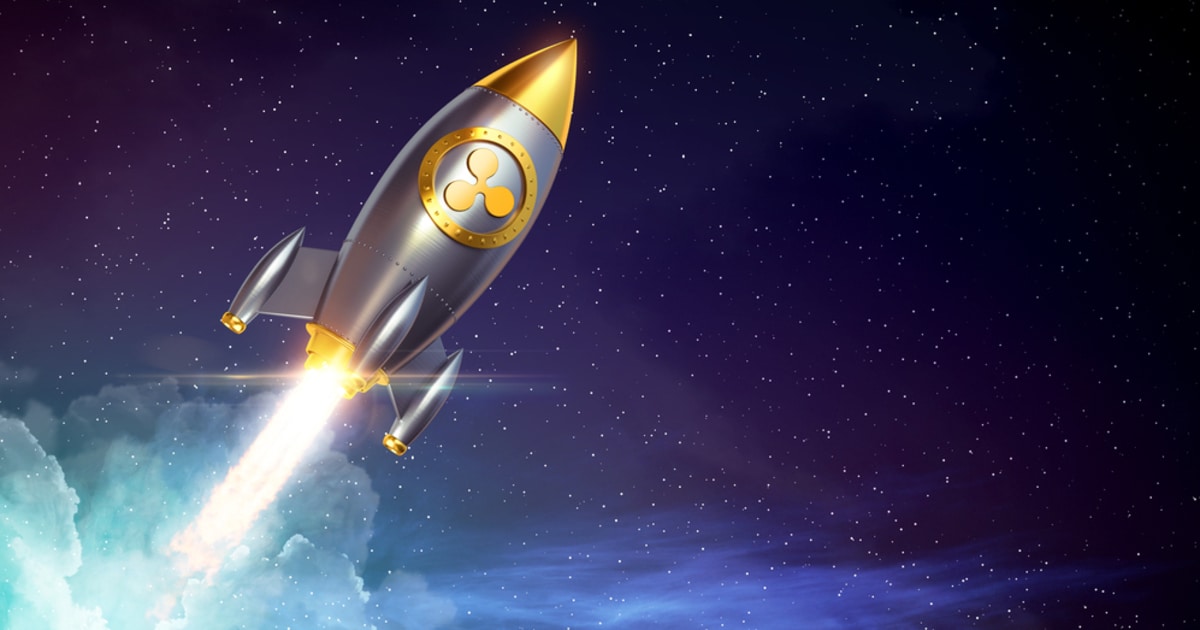 Ripple symbol on a rocket signifying its price surge